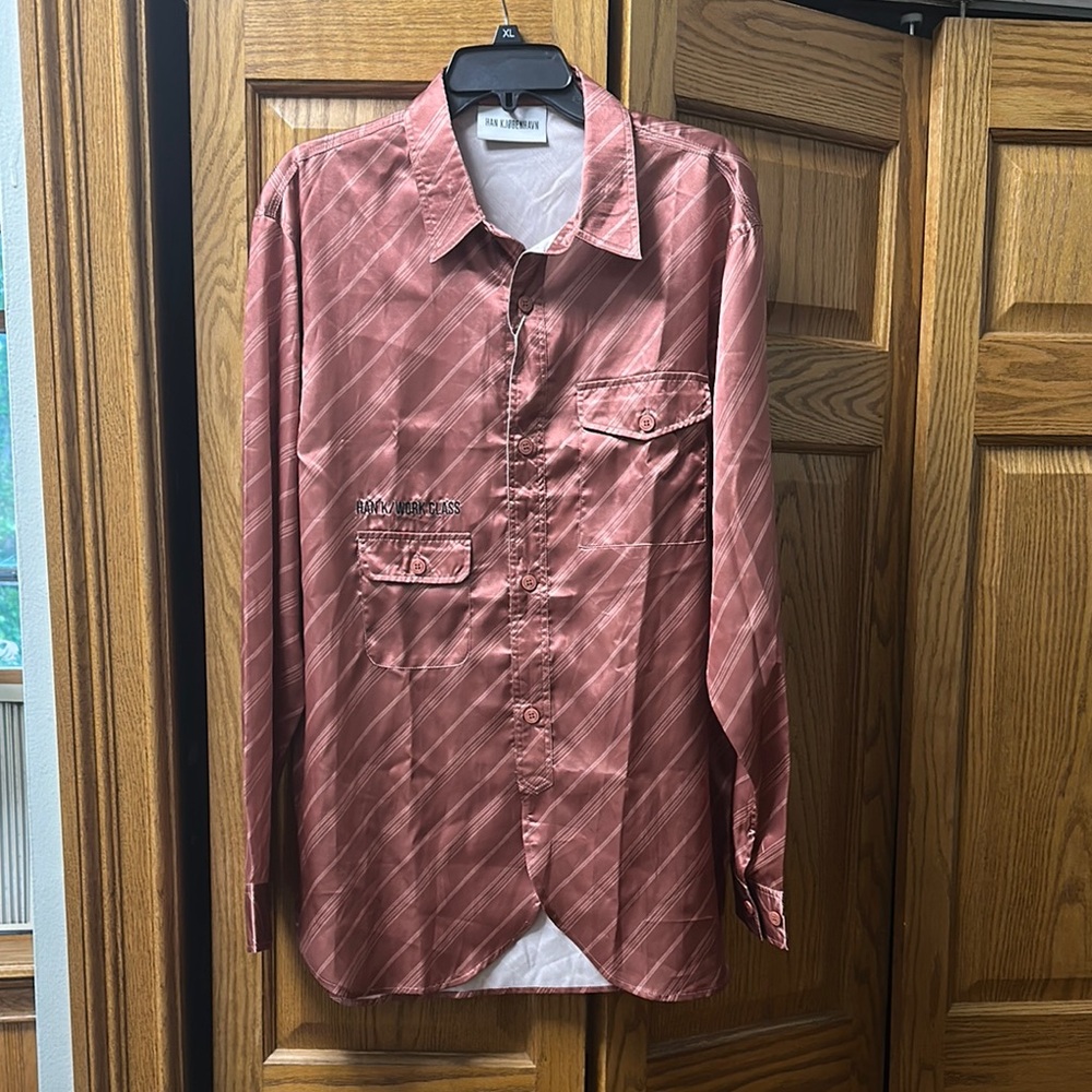 Han Kjobenhavn red tie stripe army shirt
